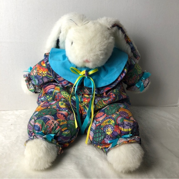 ToyoRama Floppy Body Puffy Bunny Rabbit Plush Easter Egg Fabric Ribbon Vintage - Picture 2 of 10